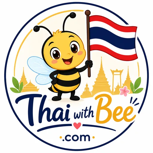 Thai with Bee — friendly bee mascot holding the Thai flag